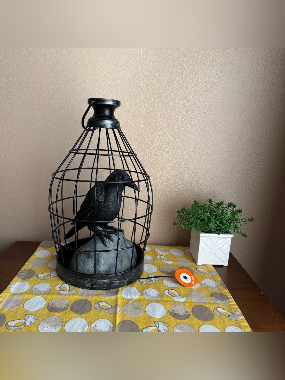 Gemmy Halloween animated Crow in cage decoration